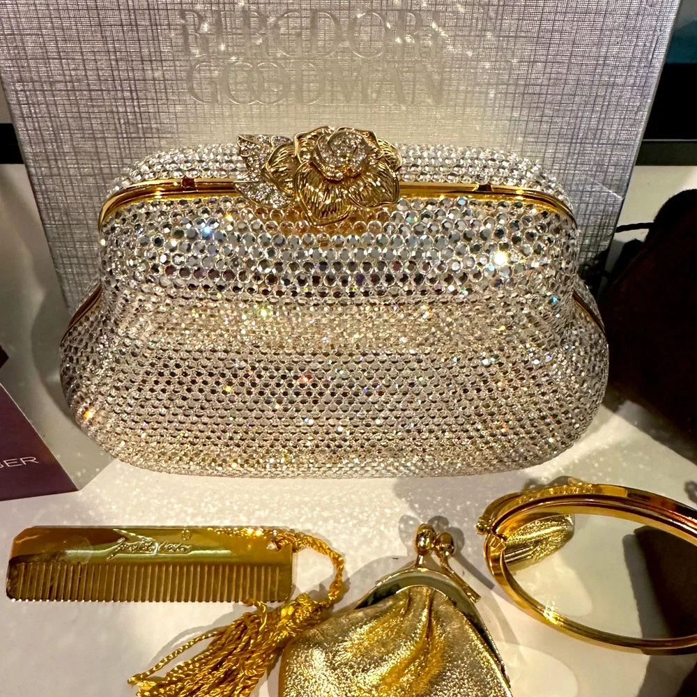 Stunning vintage Judith Leiber swarovski crystal clutch handbag flower f… - Picture 2 of 11